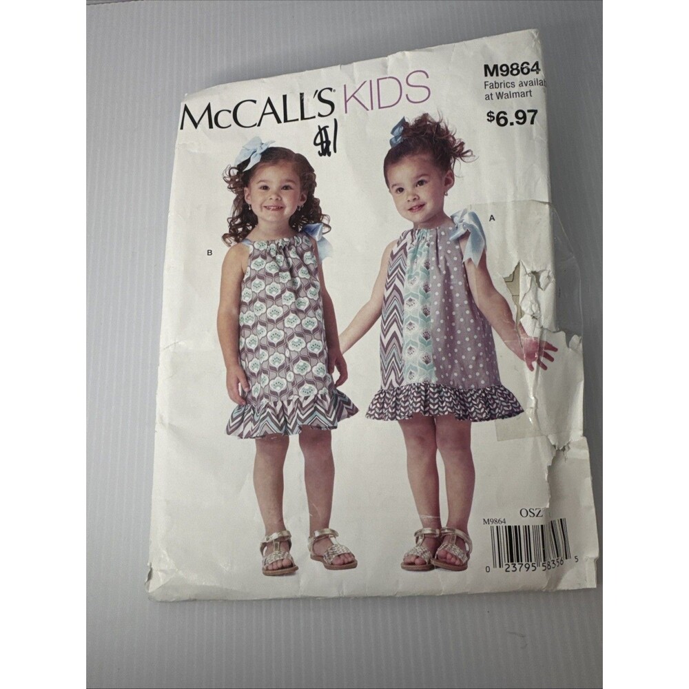McCalls 9364 Very Loose Dress with Flounce Ruffle Toddlers Sz T1 T4 Pattern